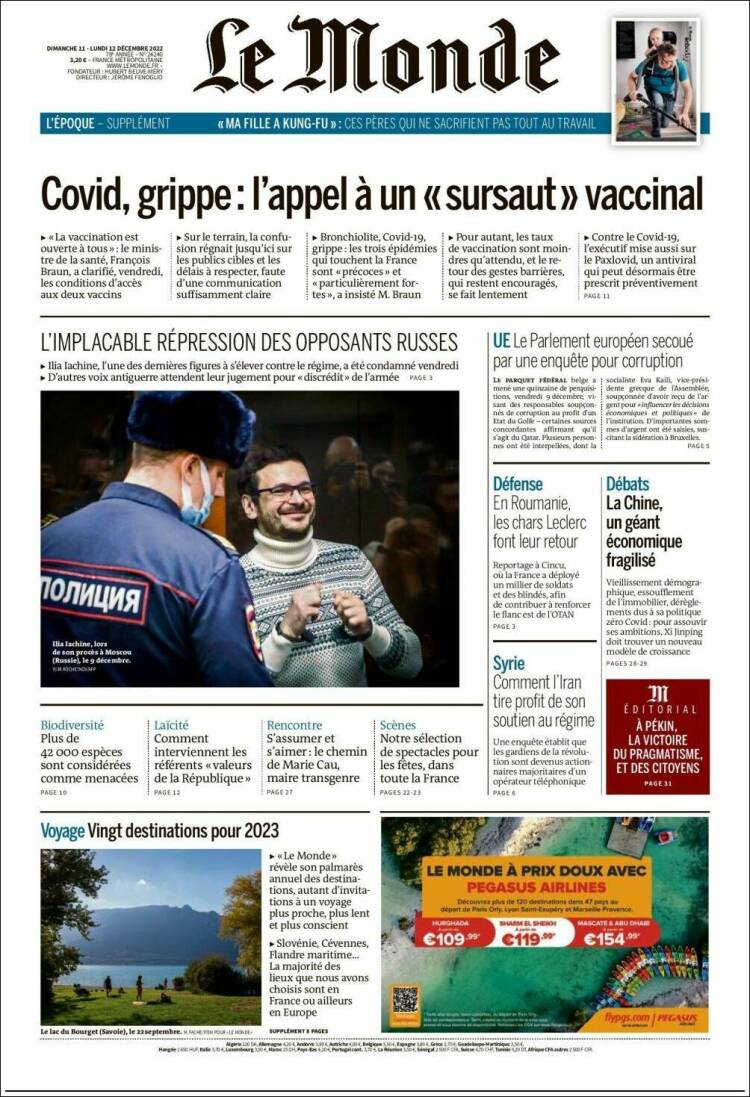 Portada de Le Monde (France)