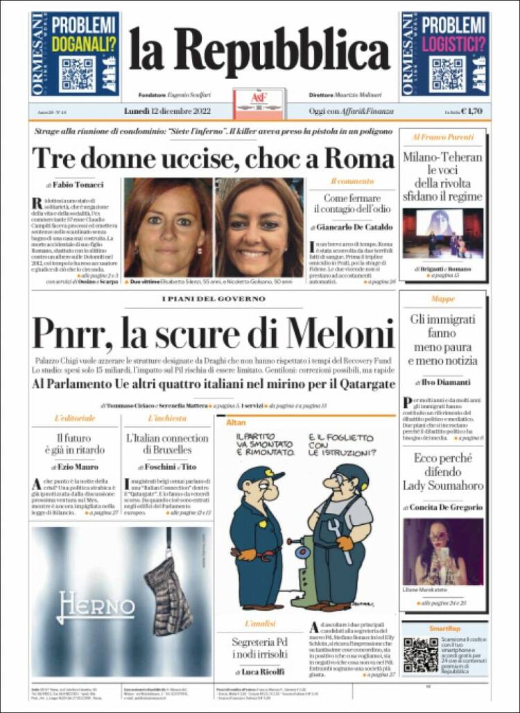 Portada de La Repubblica (Italy)