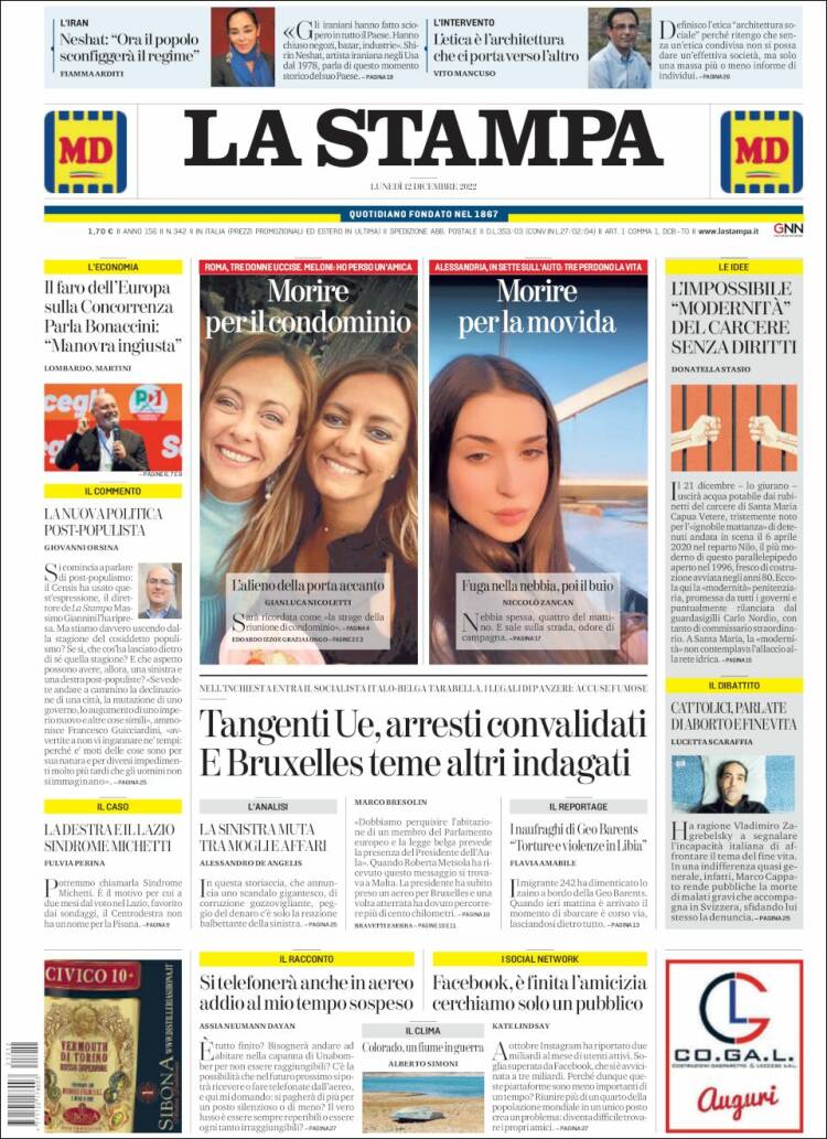 Portada de La Stampa (Italy)