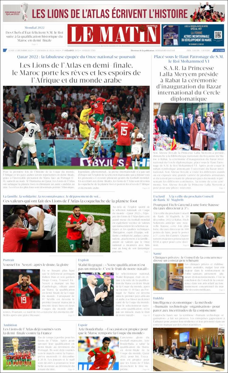 Portada de Le Matin (Maroc)