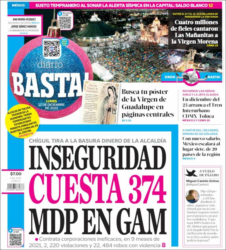 Portada de Diario Basta (Mexique)