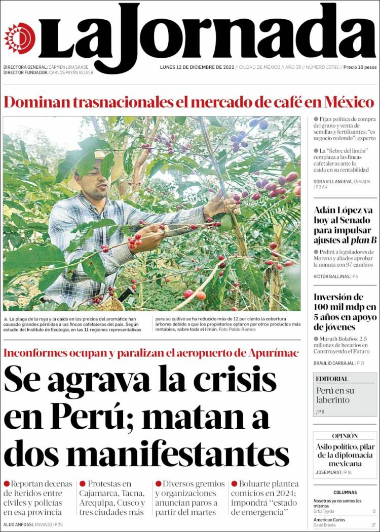 Portada de La Jornada (Mexique)