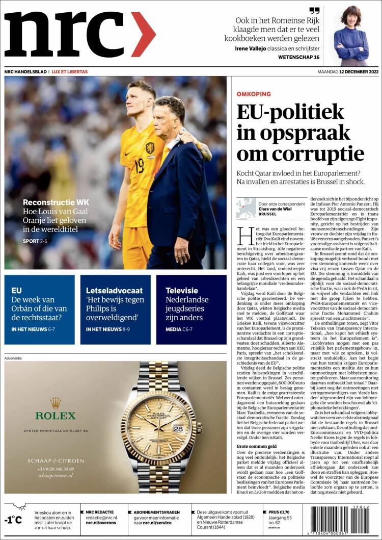 Portada de NRC Handelsblad (Pa&iacute;ses Bajos)