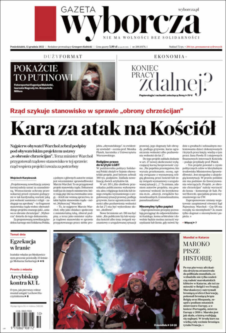 Portada de Gazeta Wyborcza (Polonia)