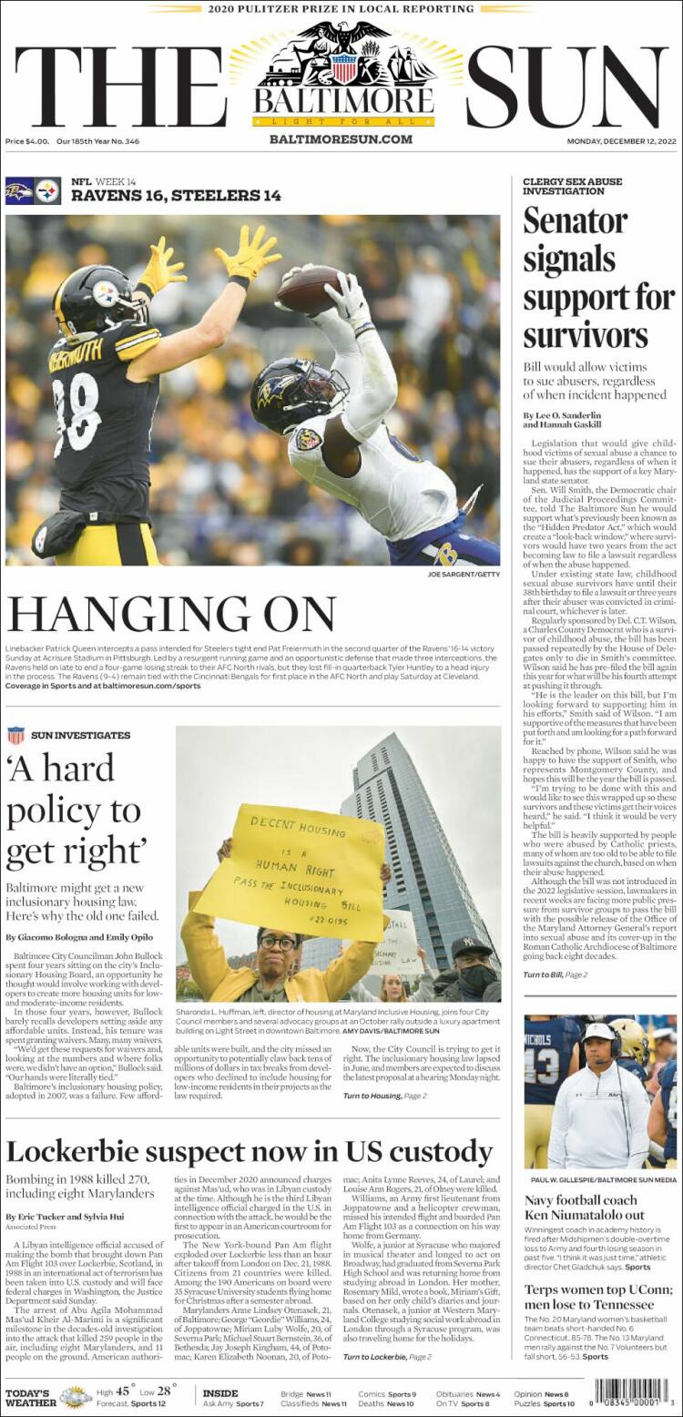 Portada de The Baltimore Sun (USA)