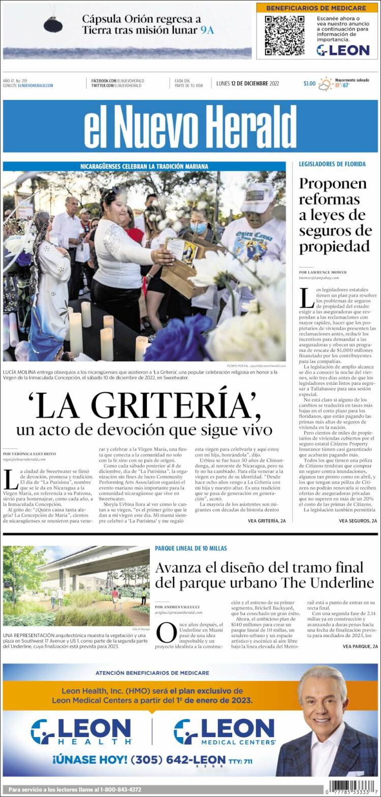 Portada de El Nuevo Herald (USA)
