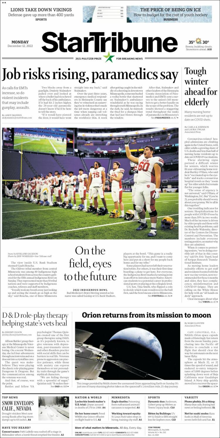 Portada de Star Tribune (USA)