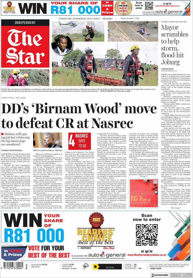 Portada de The Star (Sud&aacute;frica)
