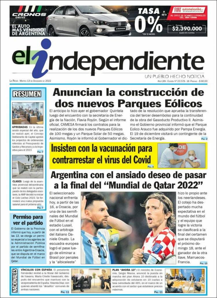 Portada de El Independiente (Argentina)