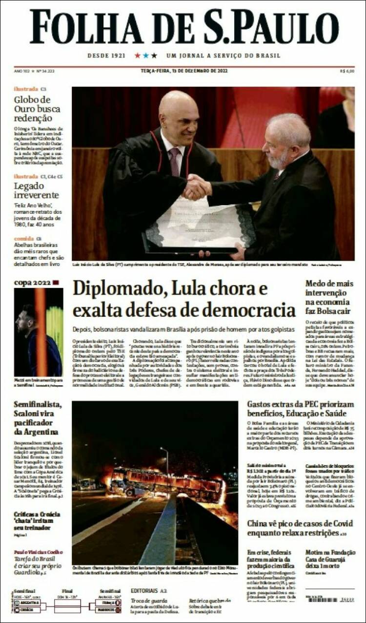 Portada de Folha de São Paulo (Brasil)
