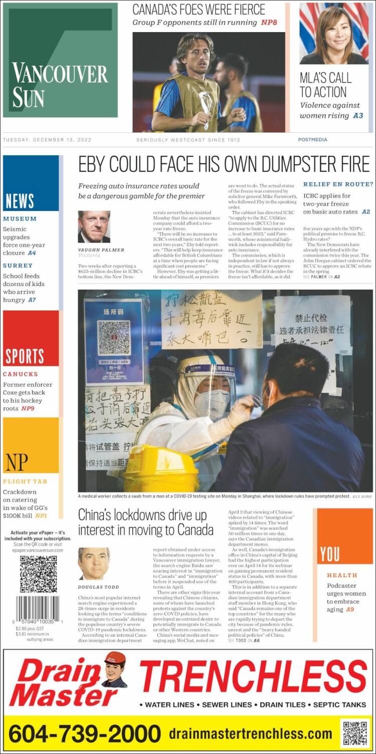 Portada de The Vancouver Sun (Canada)