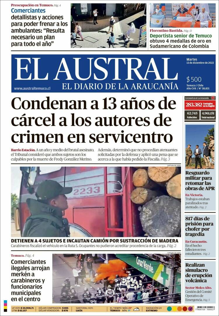 Portada de El Austral de Temuco (Chile)