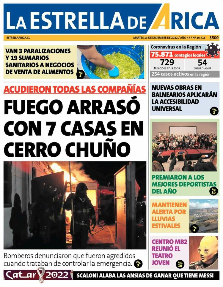 Portada de La Estrella de Arica (Chili)