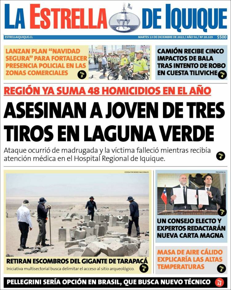 Portada de La Estrella de Iquique (Chili)