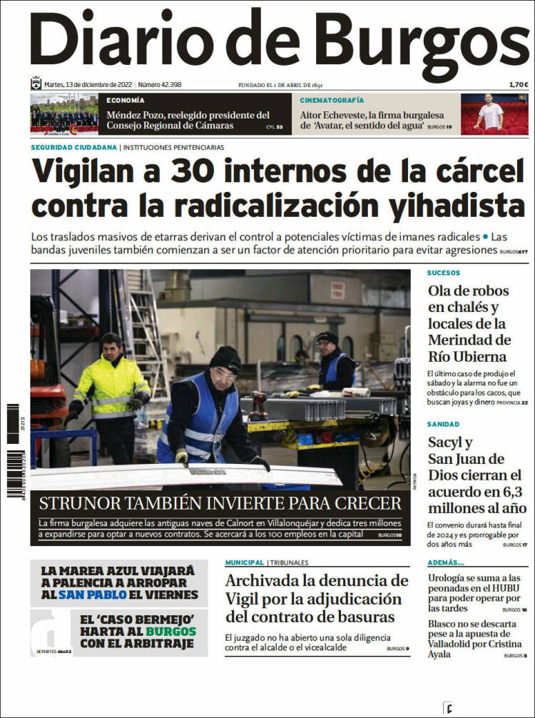 Portada de Diario de Burgos (Espagne)