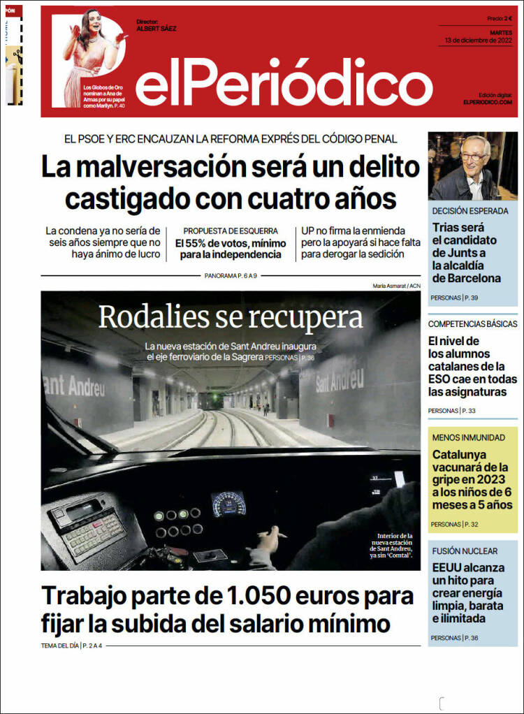 Portada de El Periódico (Espagne)