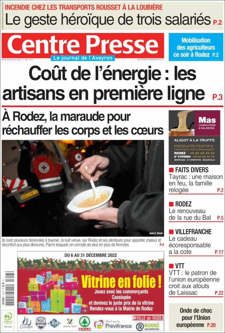 Portada de Centre Presse (Francia)