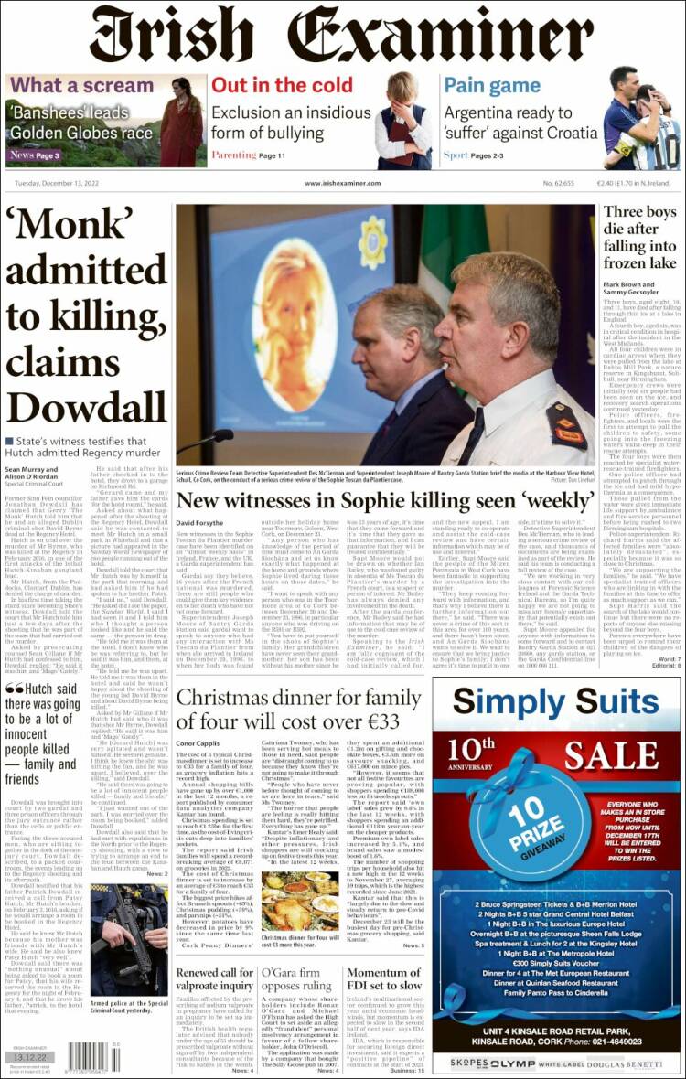 Portada de Irish Examiner (Irlanda)
