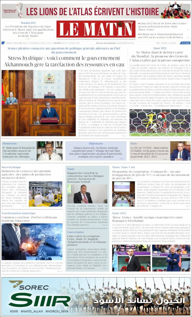 Portada de Le Matin (Marruecos)