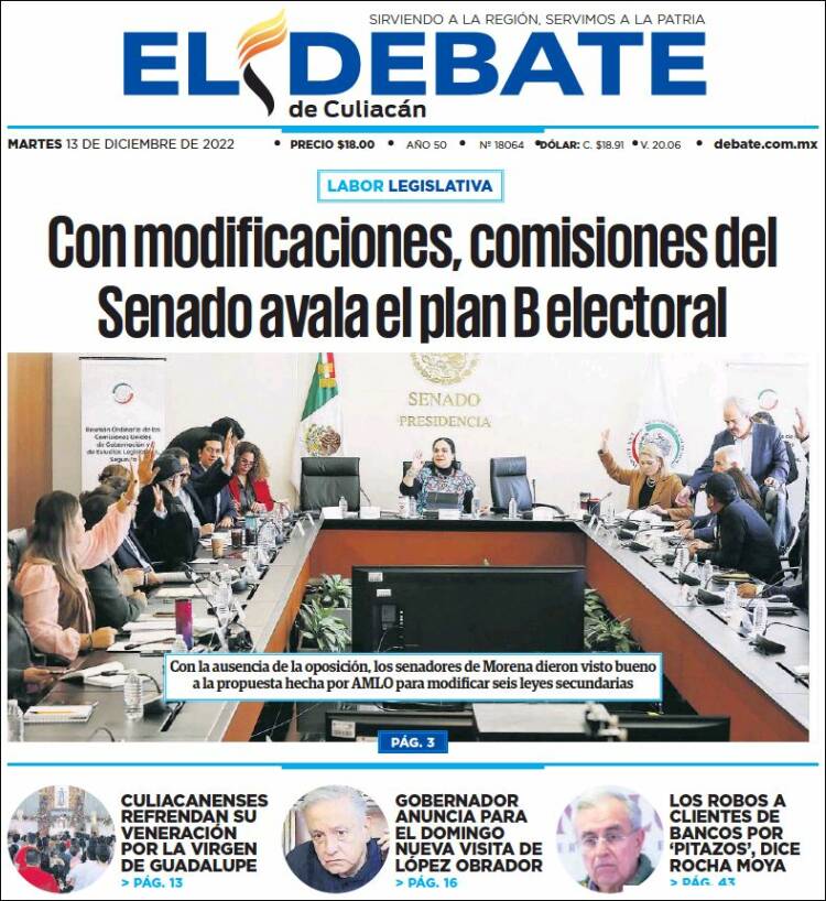 Portada de El Debate de Culiacán (M&eacute;xico)