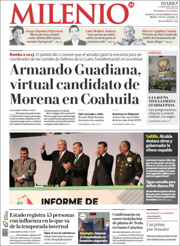 Portada de Milenio - Laguna (M&eacute;xico)