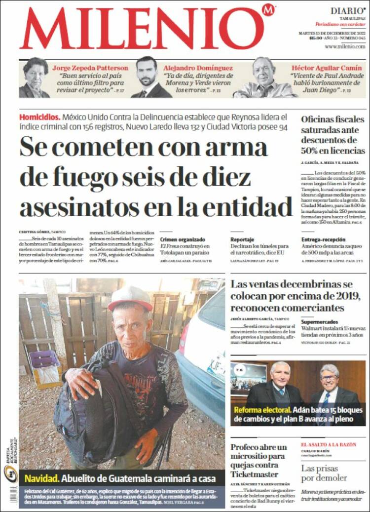 Portada de Milenio - Tamaulipas (M&eacute;xico)