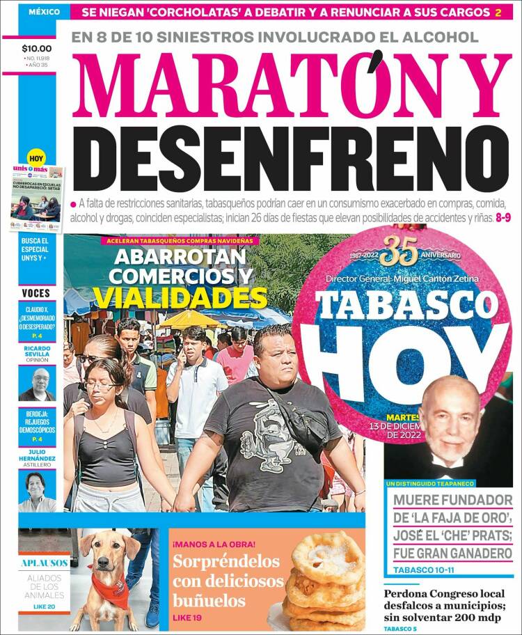 Portada de Tabasco Hoy (M&eacute;xico)