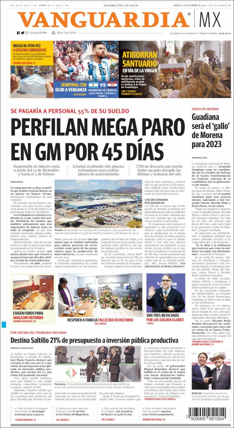Portada de Vanguardia (M&eacute;xico)