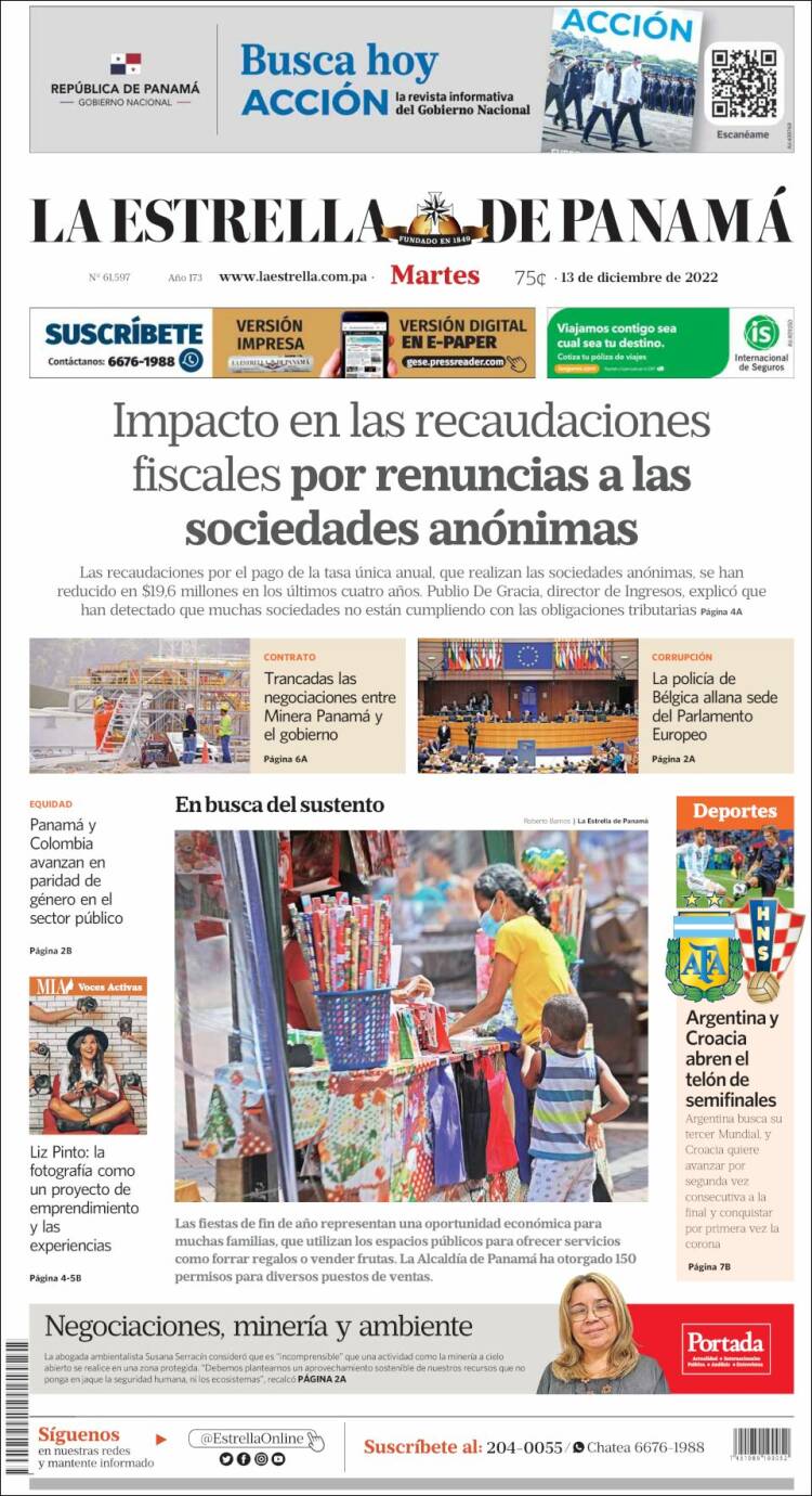 Portada de La Estrella de Panamá (Panam&aacute;)
