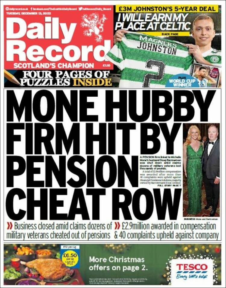 Portada de Daily Record (Royaume-Uni)