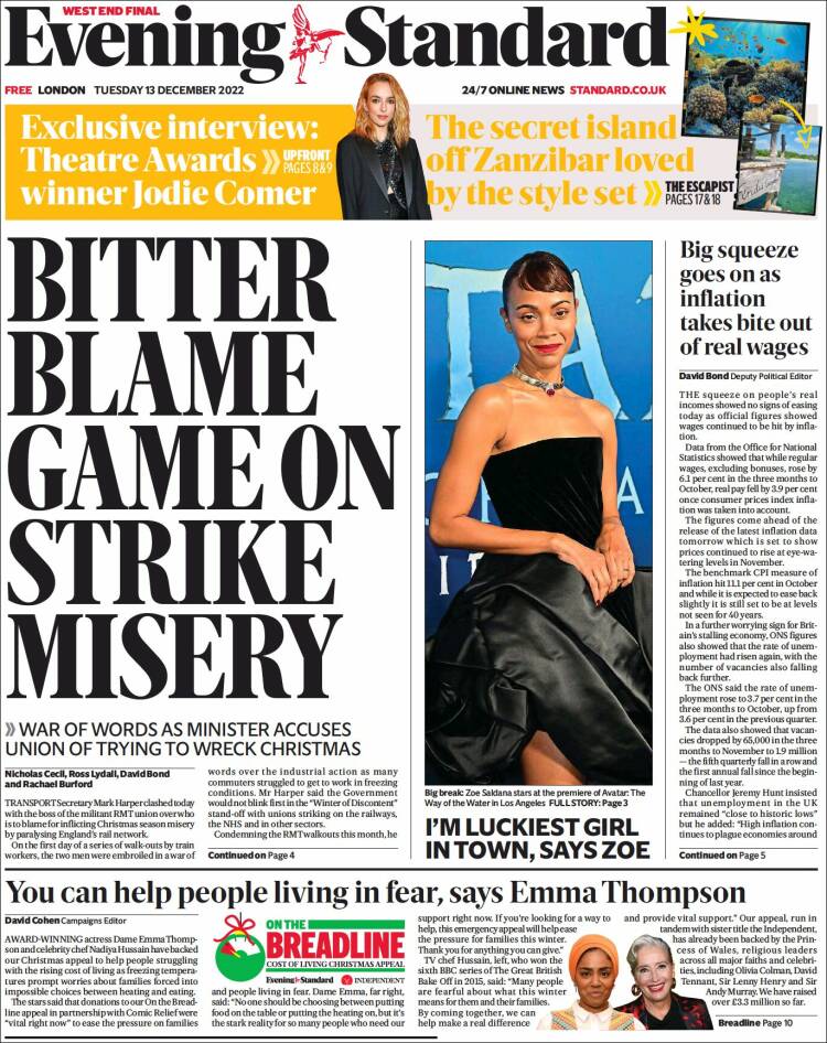 Portada de Evening Standard (Royaume-Uni)