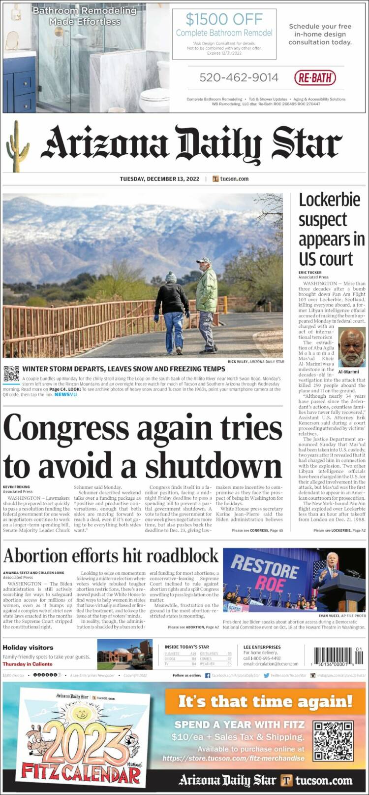 Portada de Arizona Daily Star (USA)