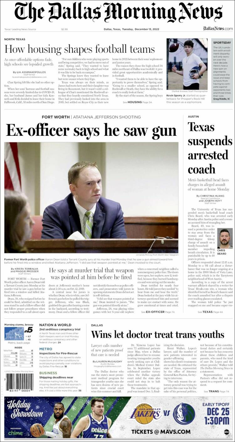 Portada de Dallas Morning News (États-Unis)