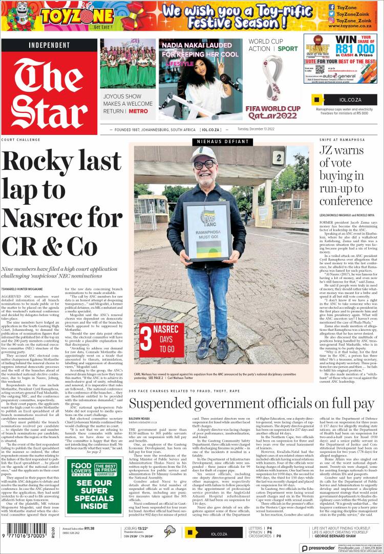 Portada de The Star (Sud&aacute;frica)