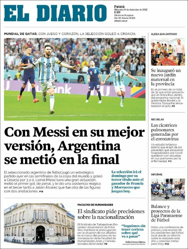 Portada de El Diario de Paraná (Argentina)
