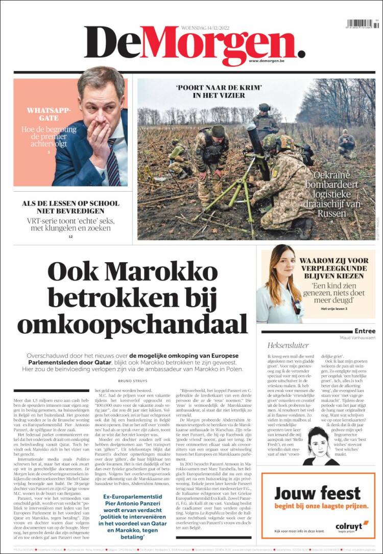 Portada de De Morgen (B&eacute;lgica)