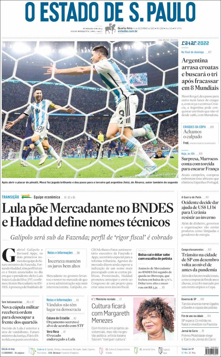 Portada de O Estado de São Paulo (Brasil)