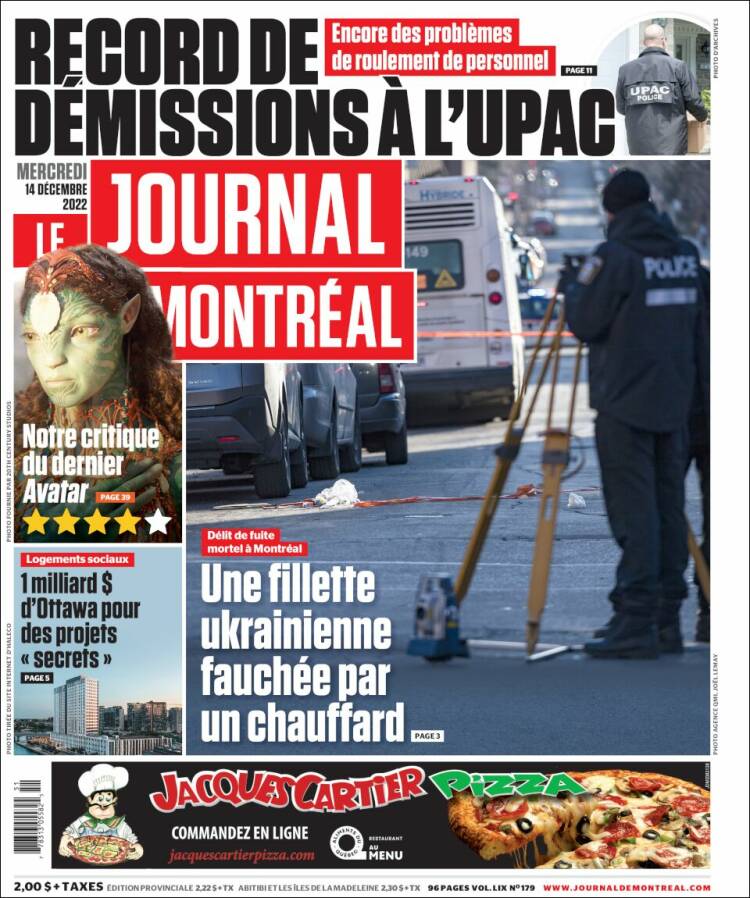 Portada de Le Journal de Montréal (Canadá)