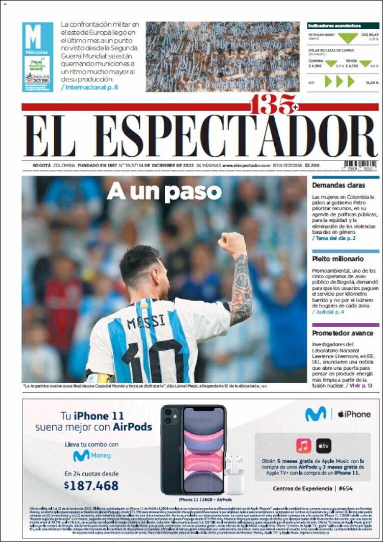 Portada de El Espectador (Colombia)