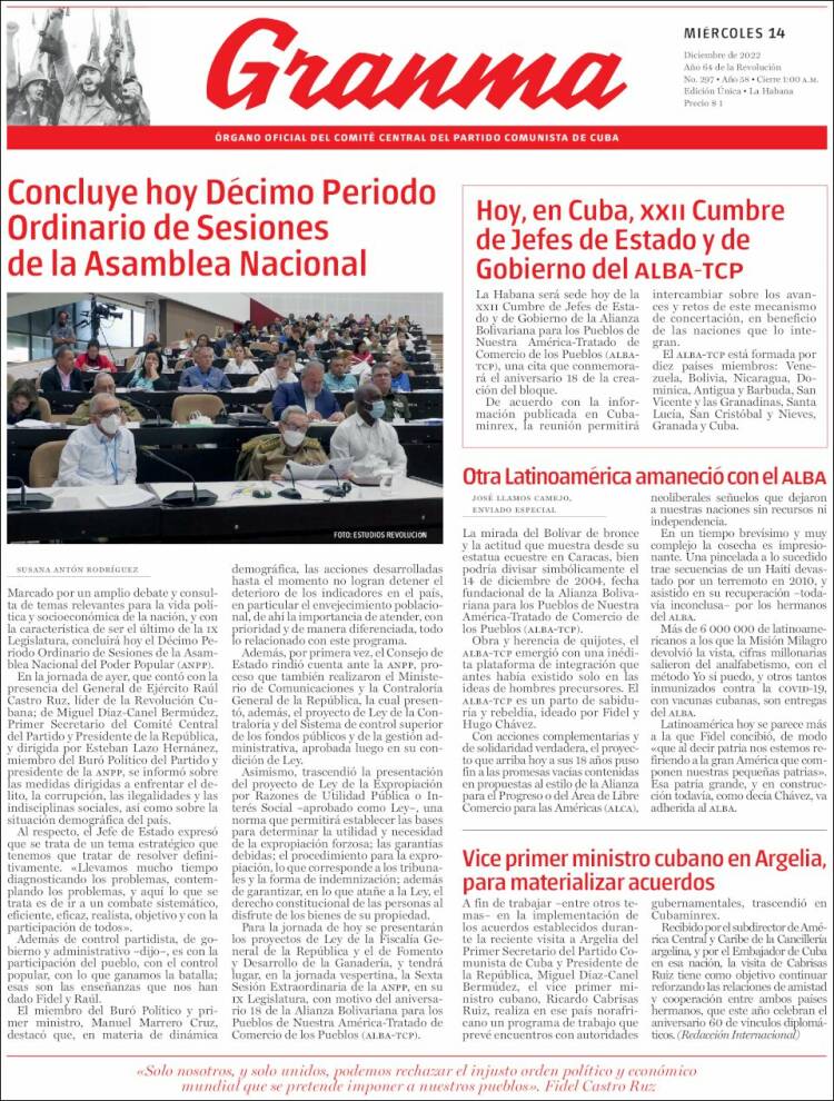 Portada de Granma (Cuba)