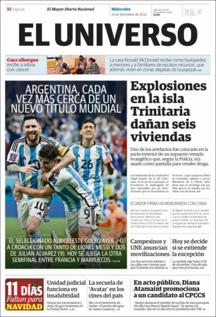 Portada de El Universo - Ecuador (Ecuador)