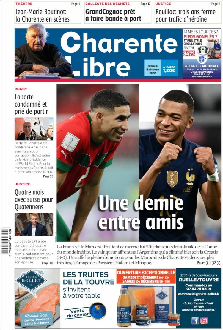 Portada de Charente Libre (Francia)