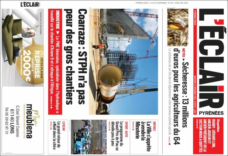 Portada de L'Eclair des Pyrénées (Francia)