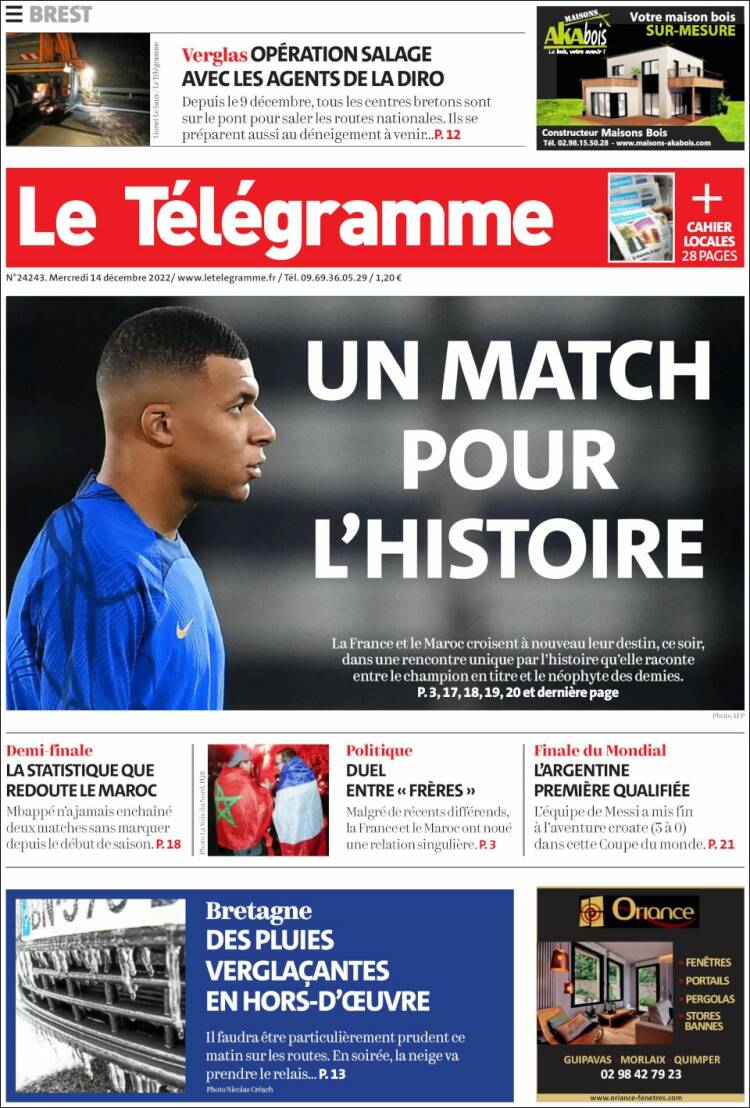 Portada de Télégramme (Francia)