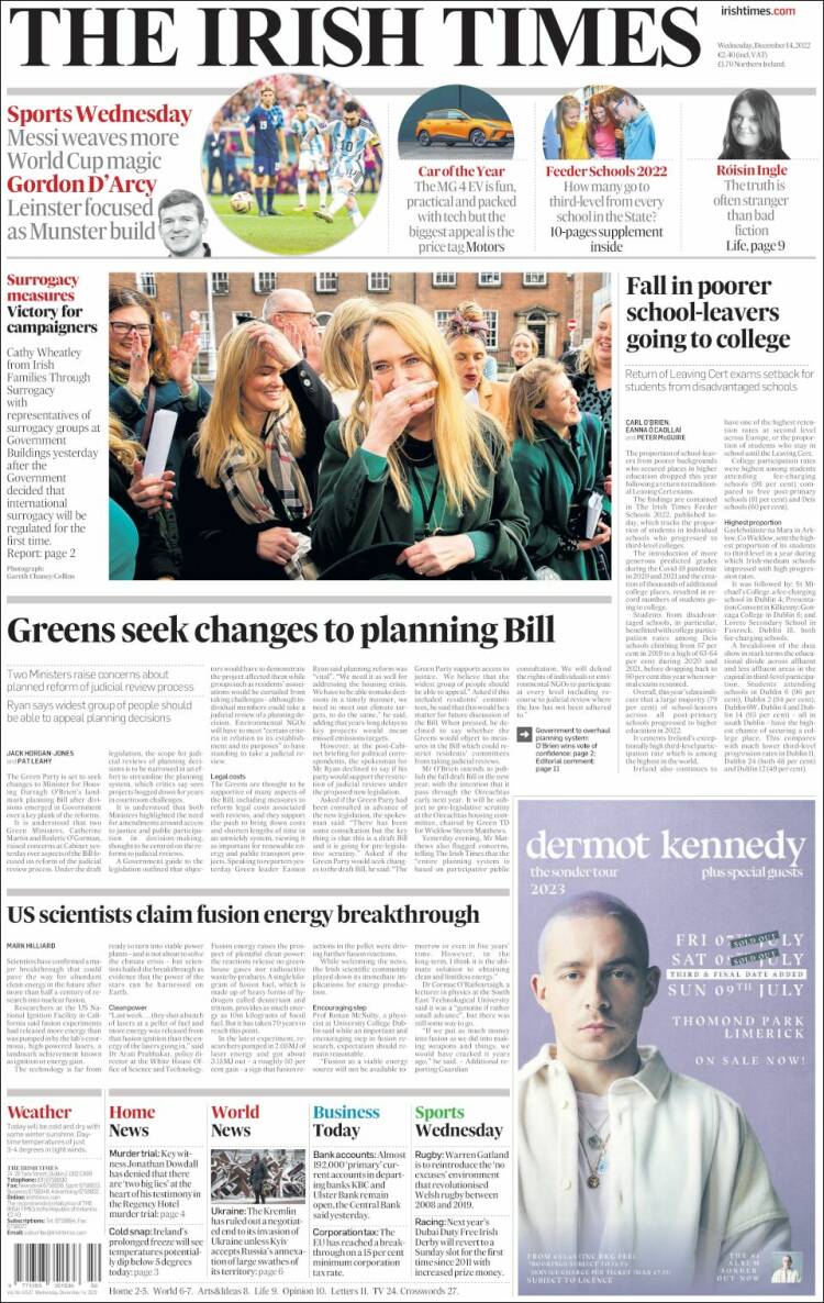 Portada de Irish Times (Irlanda)