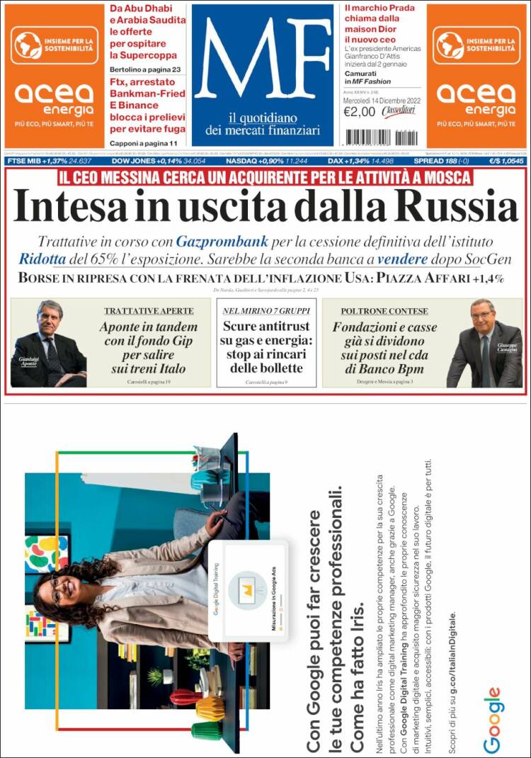Portada de Milano Finanza (Italia)