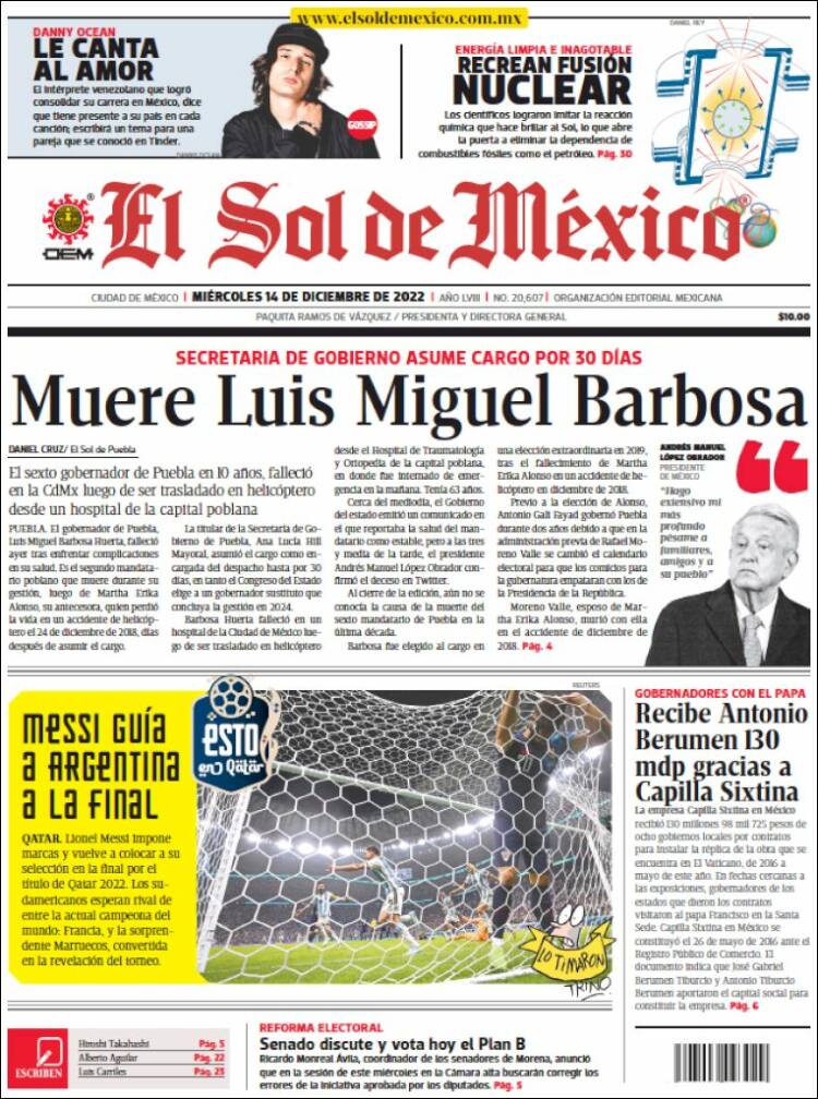 Portada de El Sol de México (Mexico)