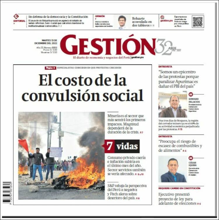 Portada de Diario Gestión (Per&uacute;)