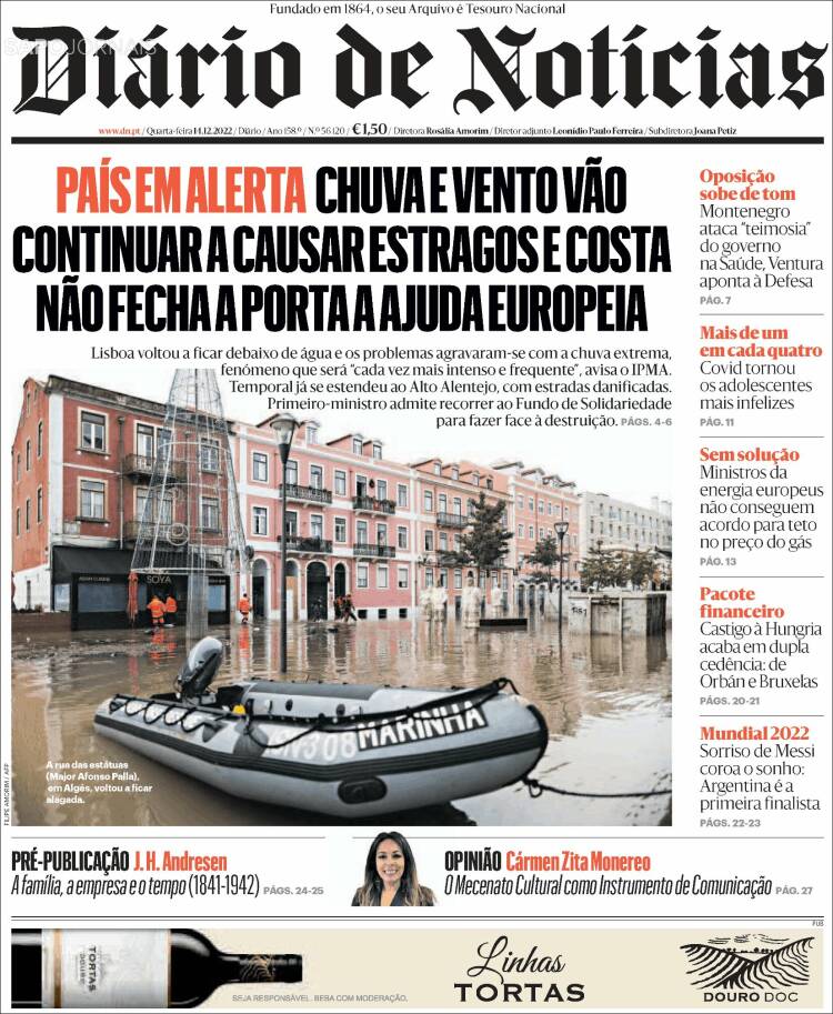 Portada de Diário de Noticias (Portugal)