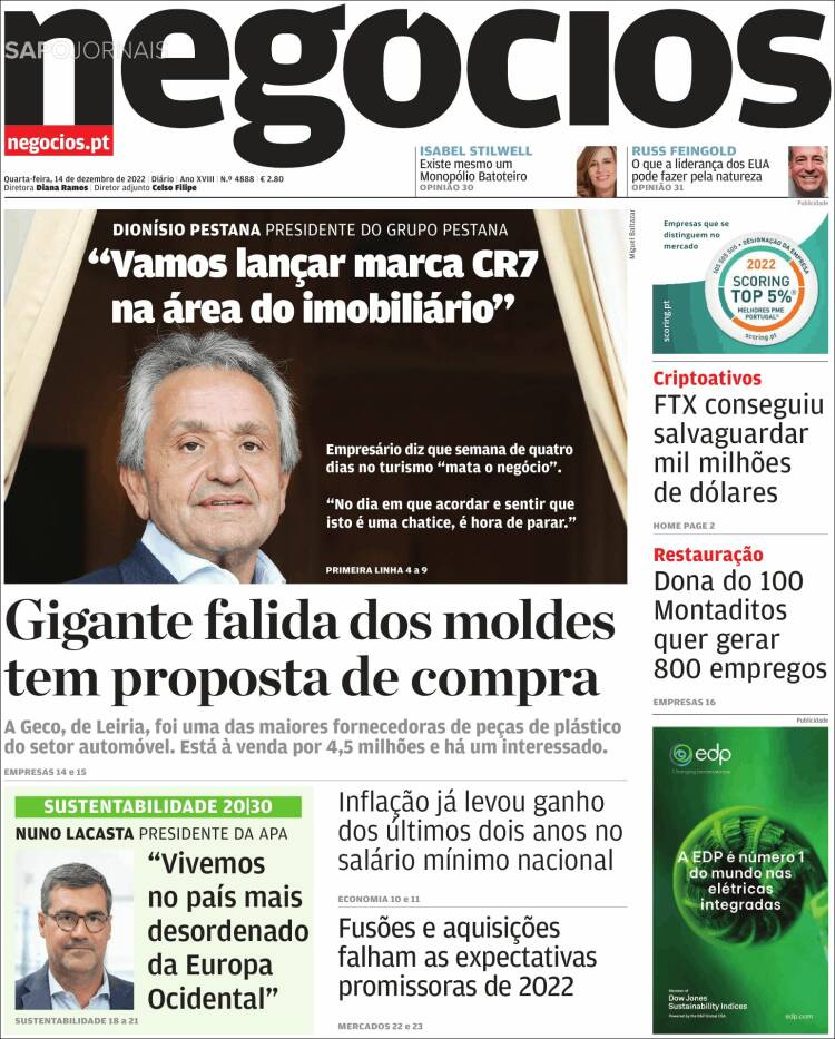 Portada de Jornal de Negócios (Portugal)